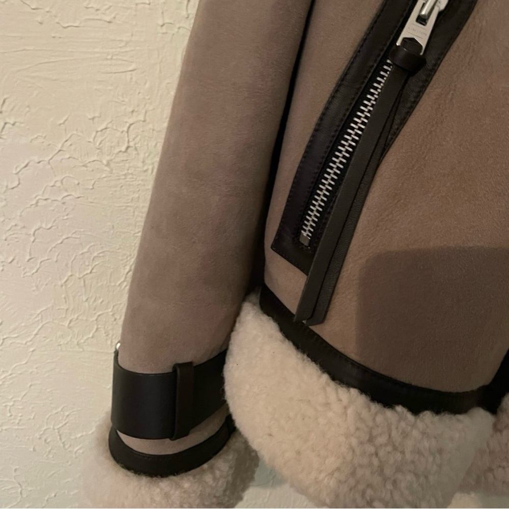 ALLSAINTS PRIYA SHEARLING JACKET TAUPE/ CHALK WHITE MEDIUM - Picture 3 of 16